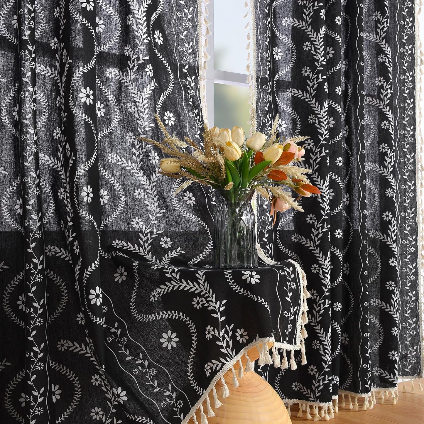 Boho Curtains 84 Inch Length Floral Rustic Drapes for Home