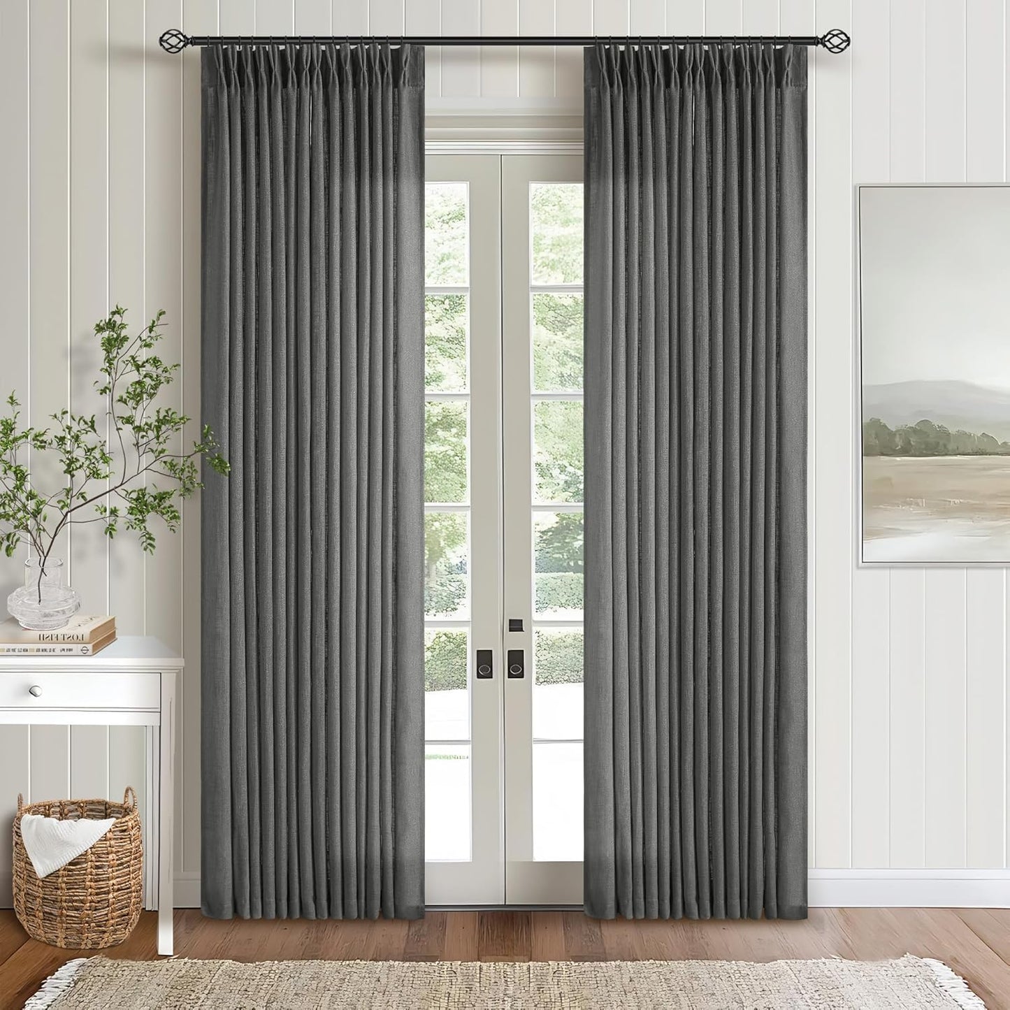 Charcoal Grey 84 Inch Pinch Pleated Linen Curtains for Home