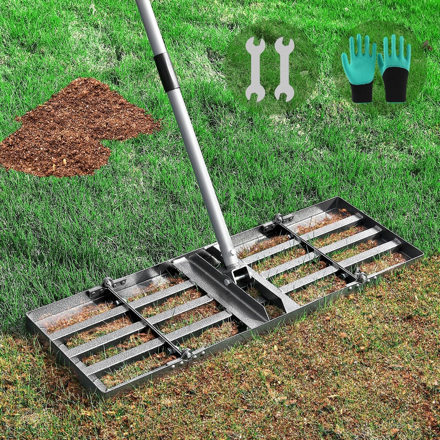 Lawn Leveling Rake for Perfectly Even Soil Surfaces and Gardens