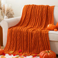 Burnt Orange Chenille Throw Blanket 51 in x 67 in - Soft Cozy Fall