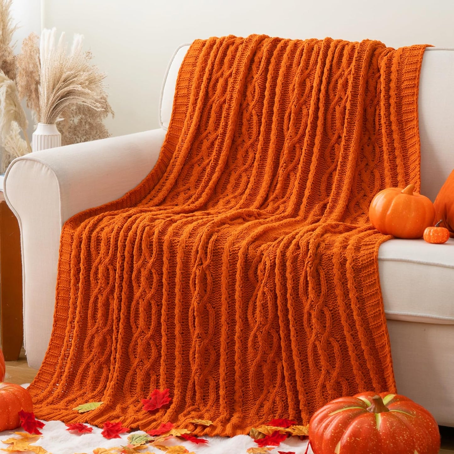 Battilo Burnt Orange Throw Blanket for Cozy Fall Decor