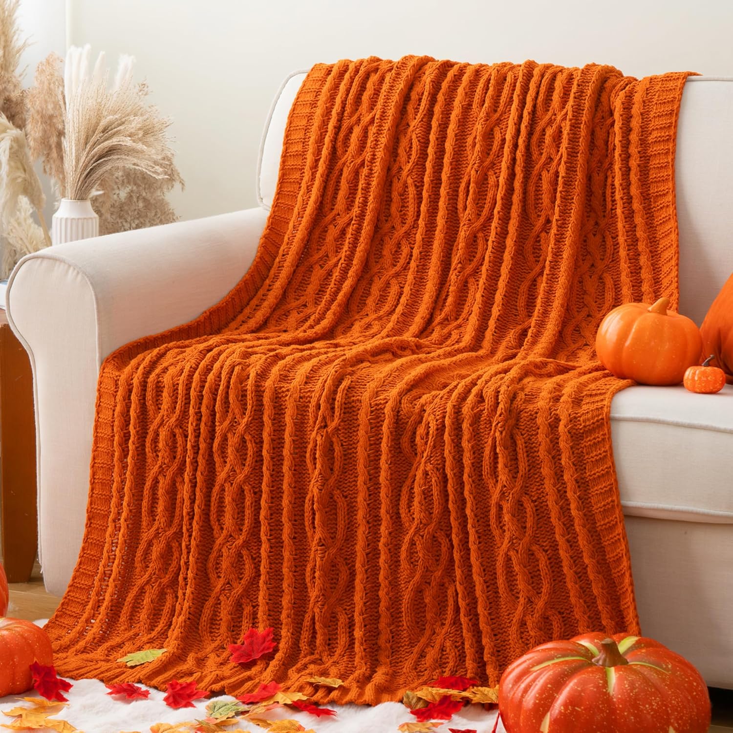 Battilo Burnt Orange Throw Blanket for Cozy Fall Decor