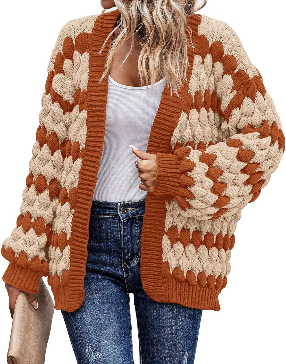 KIRUNDO Womens Cardigan Chunky Knit Fall Fashion Sweater Coats