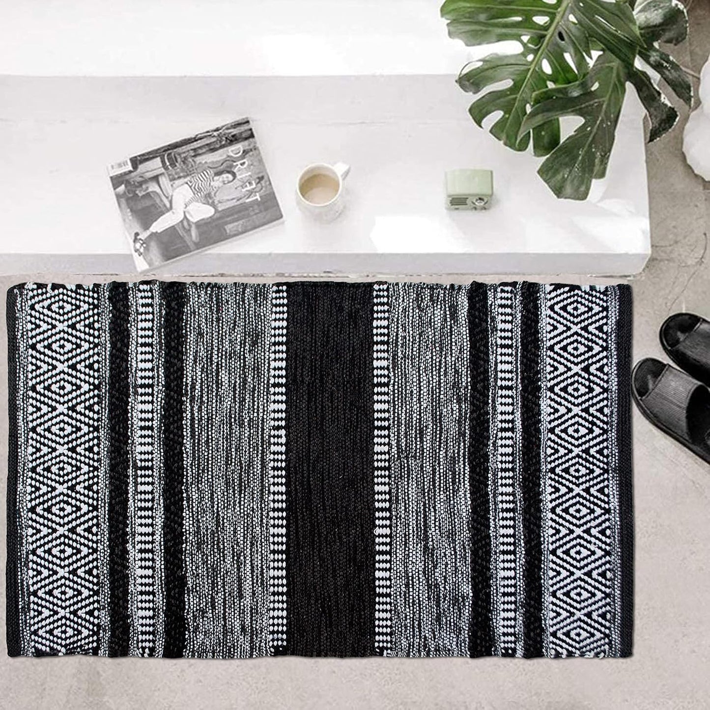 Chardin Home Hand-Woven Boho Rug 24x36 | Eco-Friendly, Versatile, Washable