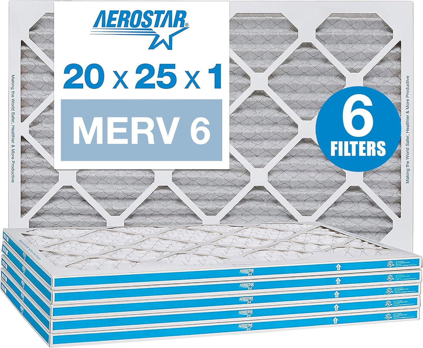 Aerostar 20x25x1 MERV 6 Air Filter 6 Pack - Cleaner Air, Fresher Spaces!