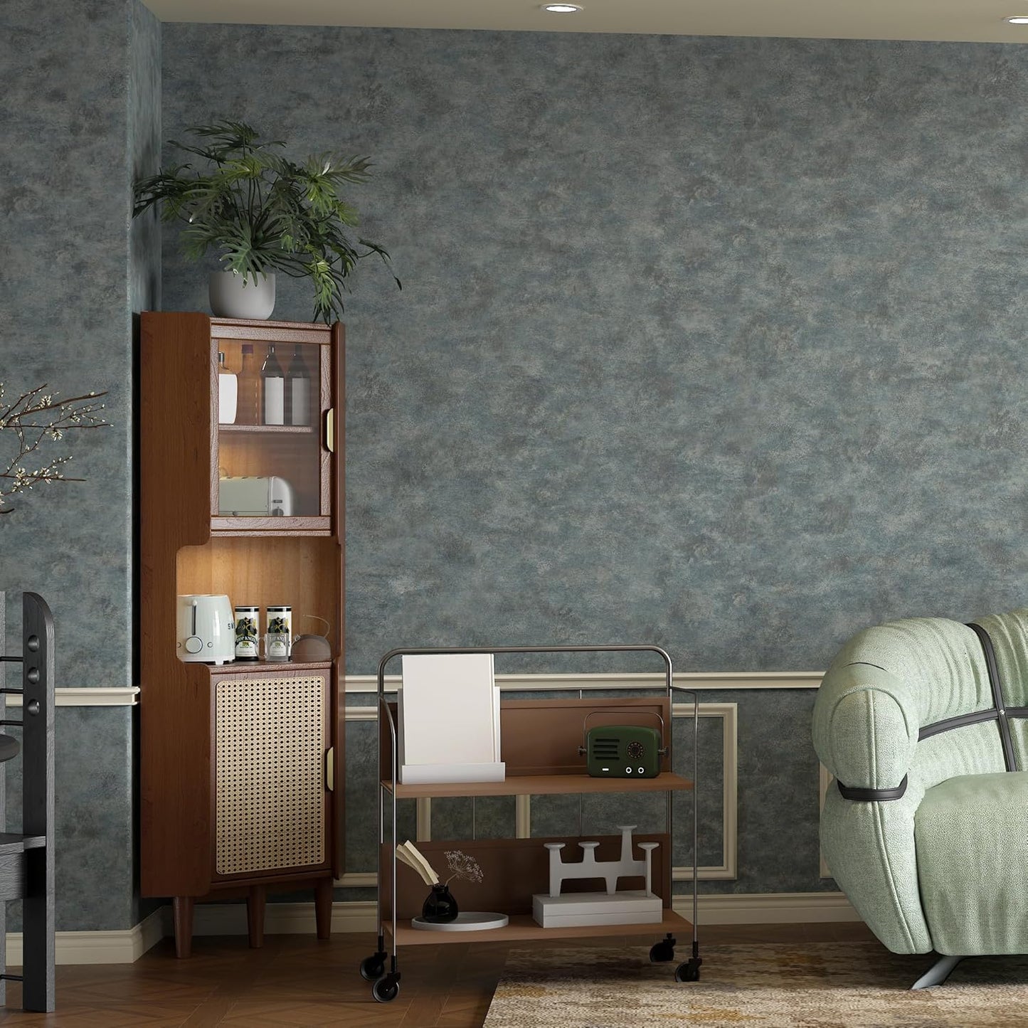 Wall Paper Peel and Stick Modern Mid Century Blue Gray Design