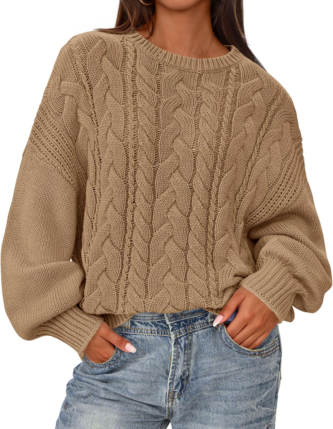 BTFBM Fall Sweaters for Women 2025 Cozy Cable Knit Pullover