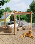 Garvee 10x10 Ft Aluminum Pergola with Retractable Canopy - Wood-Grain