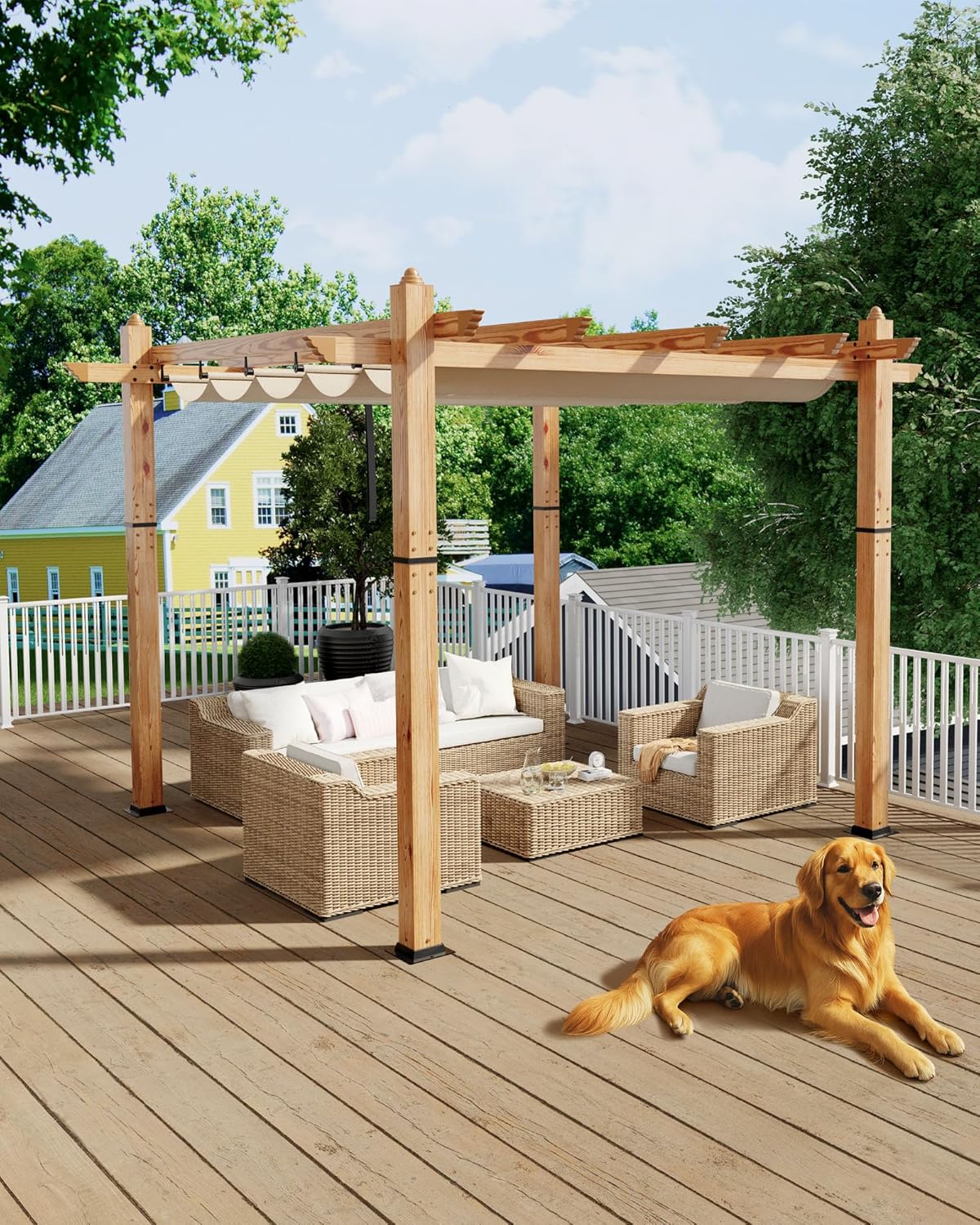 Garvee 10x10 Ft Aluminum Pergola with Retractable Canopy