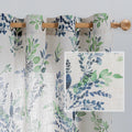 Linen Sheer Curtains Leaf Patterned Semi Sheer Panels - Light