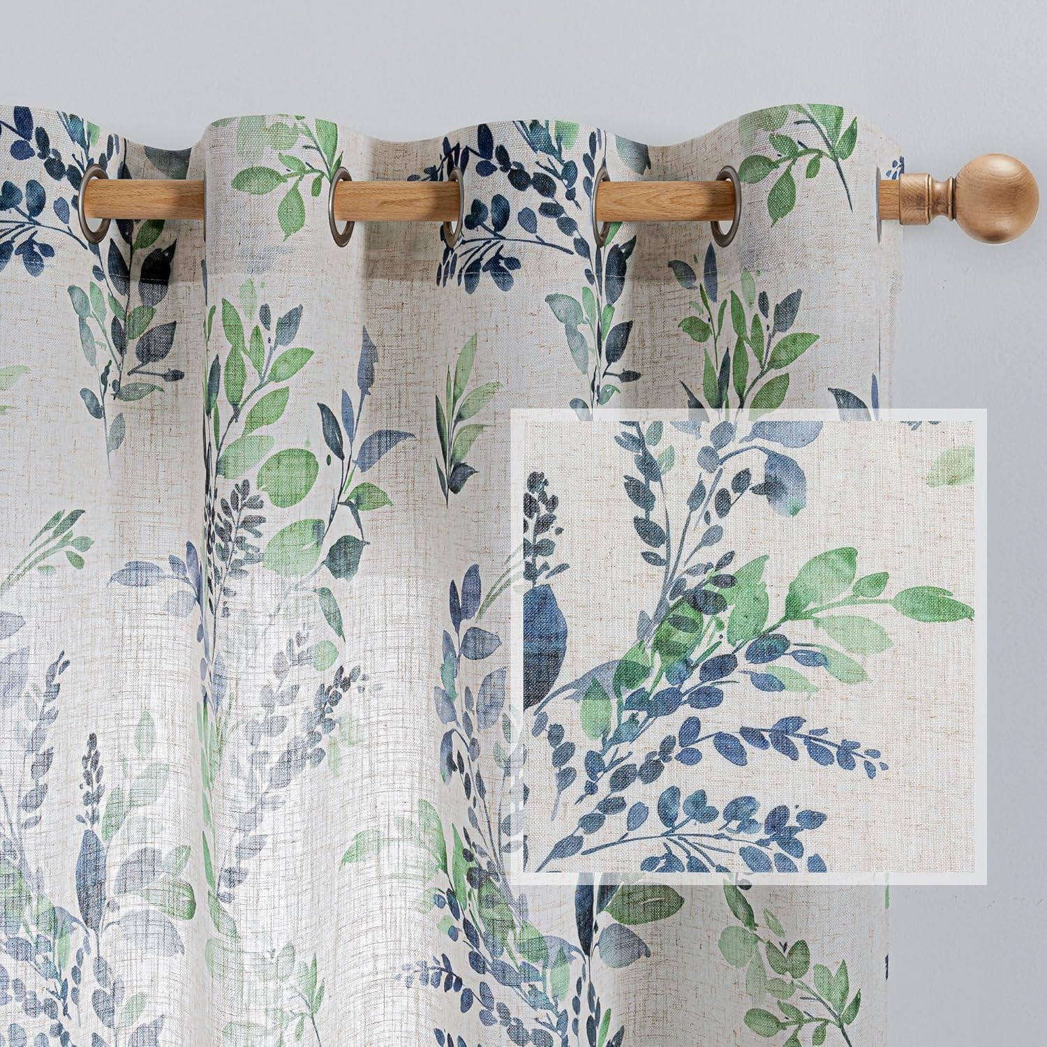 MYSKY HOME Linen Sheer Curtains with Leaf Pattern for Decor