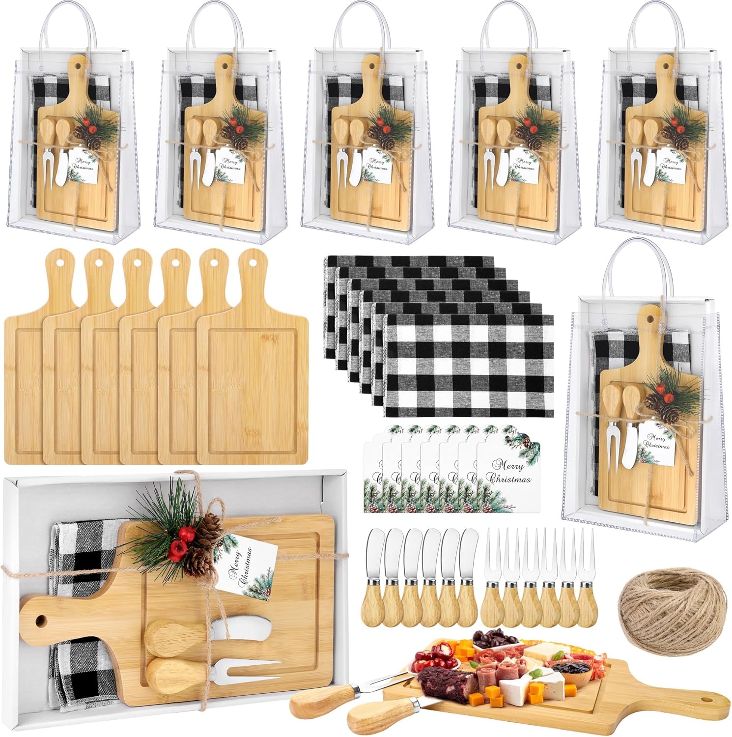 6 Sets Christmas Gifts Square Cheese Board for Holiday Fun