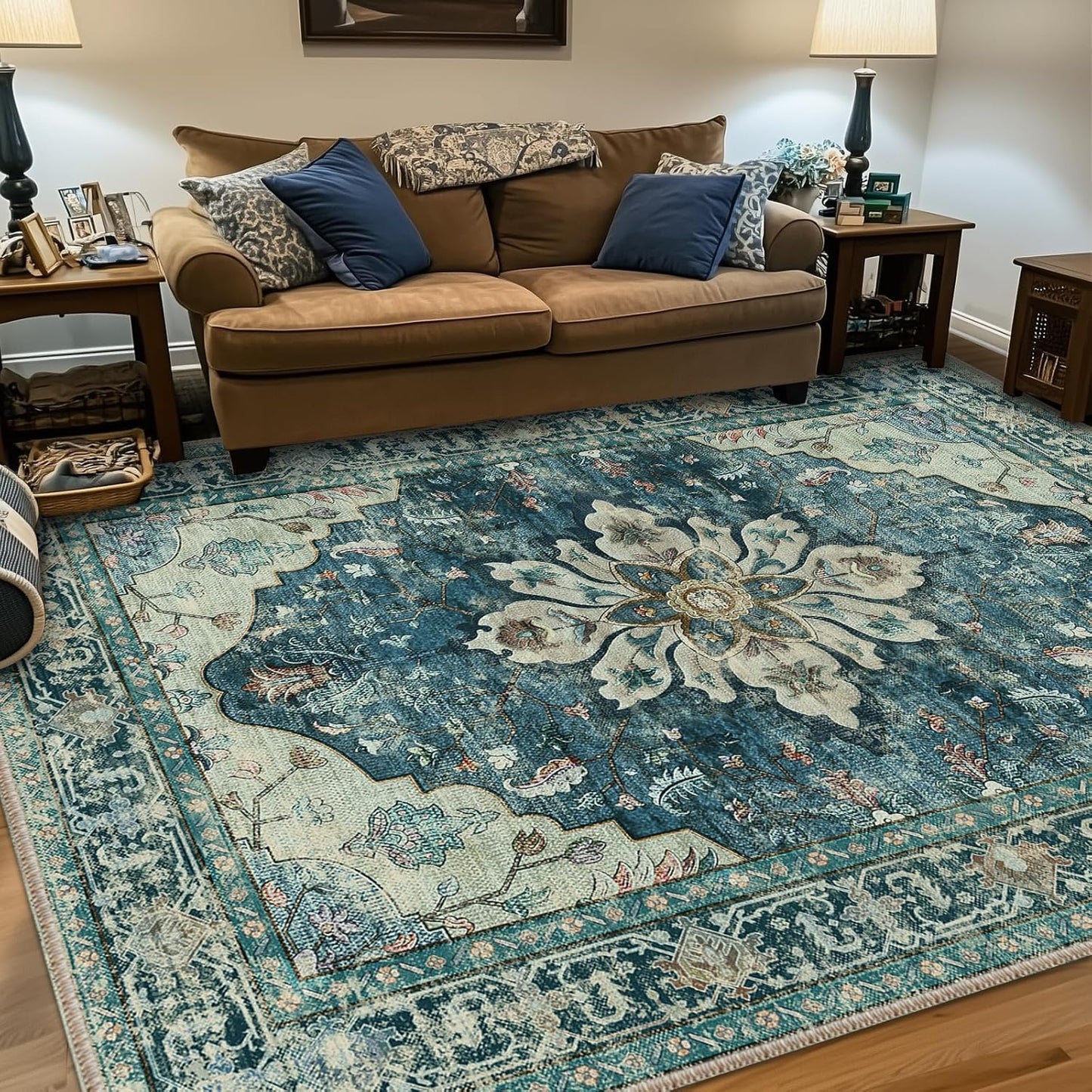 Vintage Floral Area Rugs 6ftx9ft Washable Non-Slip Design