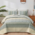 Boho Quilt Set Queen Size Beige Striped Coverlet - Lightweight Comfort