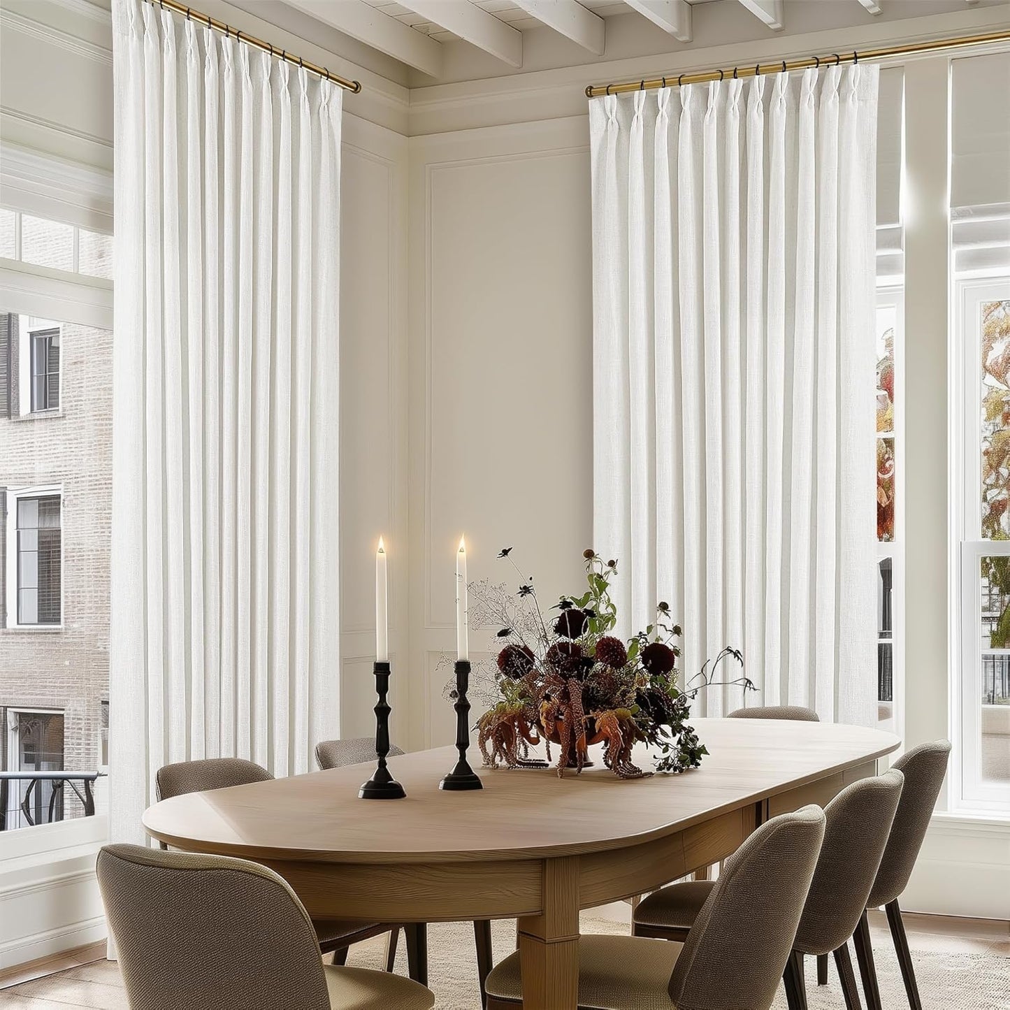 Beige White 70 Inch Wide Curtains for Living Room Elegance