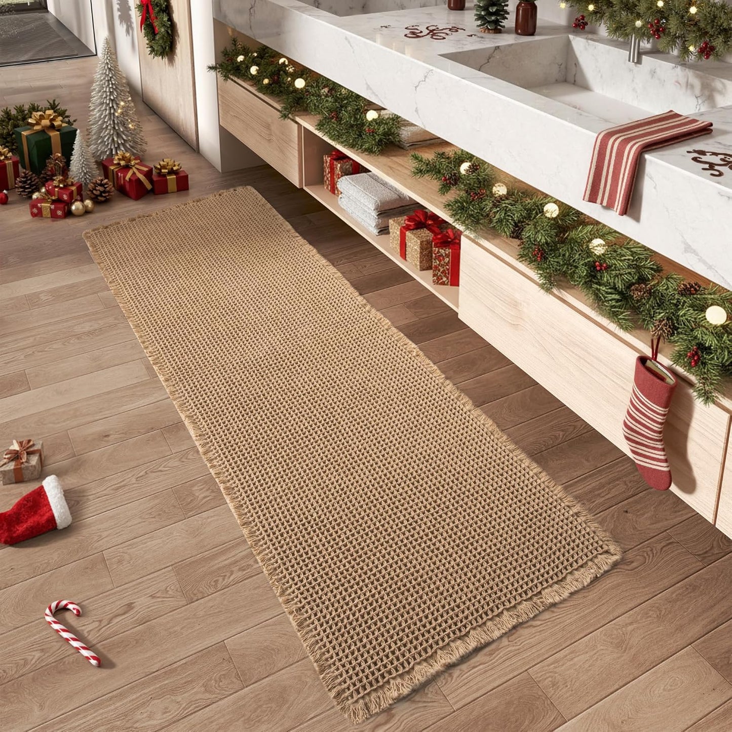 Upgraded Waffle Runner Rug for Bathroom, Soft and Absorbent