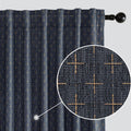 Decorative Back Tab Linen Curtains with Geometric Pattern - 96in Pair