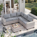 Gray 6-Piece Wicker Outdoor Sectional Sofa Set - Cushioned Comfort