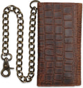 RFID Blocking Mens Tri-fold Long Leather Chain Wallet - Crocodile