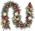 6 Ft Pre-Lit Christmas Garland with Red Gold Balls - Festive Mantle