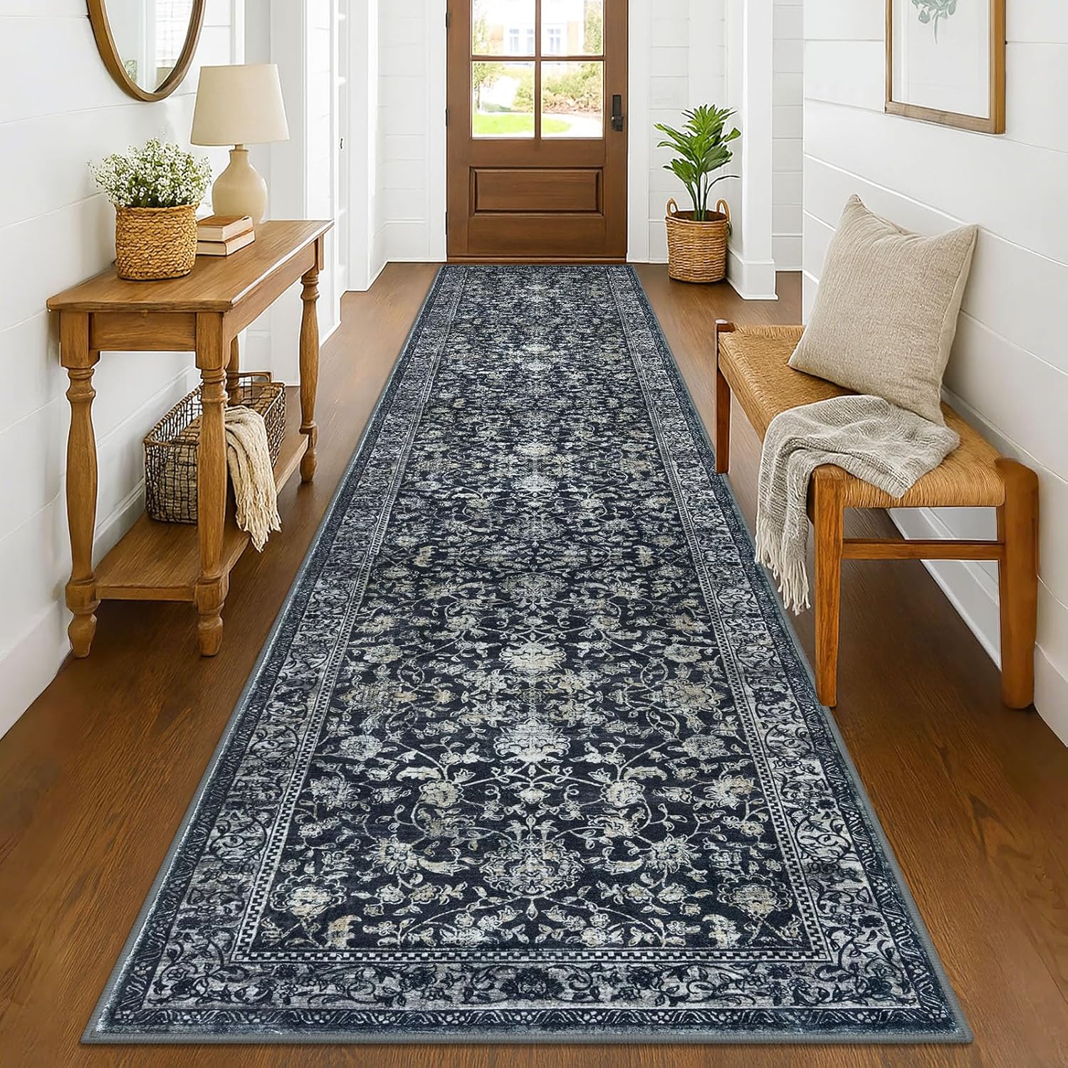 KILOCOCO Vintage Floral Washable Runner Rug for Hallway 3x14