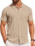 Mens Knit Crochet Button Down Shirt - Lightweight Summer Polo