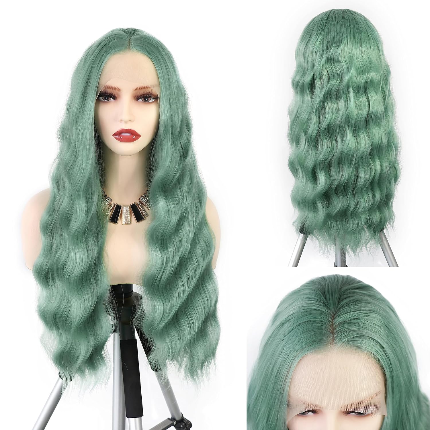 Mint Green Synthetic Lace Front Wigs for Natural Hairline Style