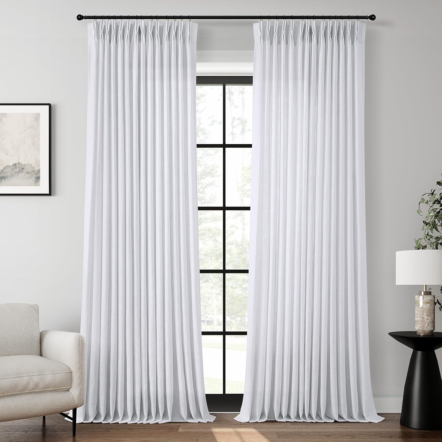 White Pinch Pleated Curtains for Living Room and Bedroom