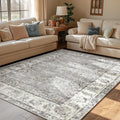 Vintage Floral 5x7 Area Rug - Machine Washable Low Pile (Grey)