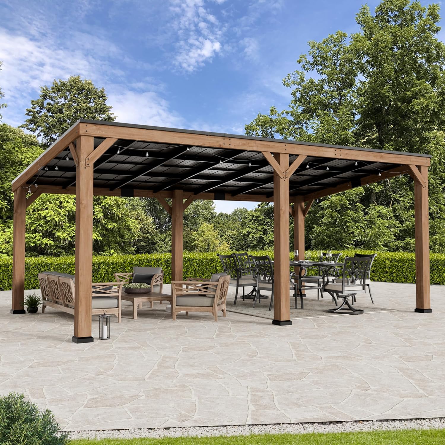 Modern Shade Cedar Wood Gazebo 12ft x 20ft with Hardtop Roof