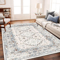Washable Area Rug 9x12 Retro Flowers Boho Design - Low Pile, Machine