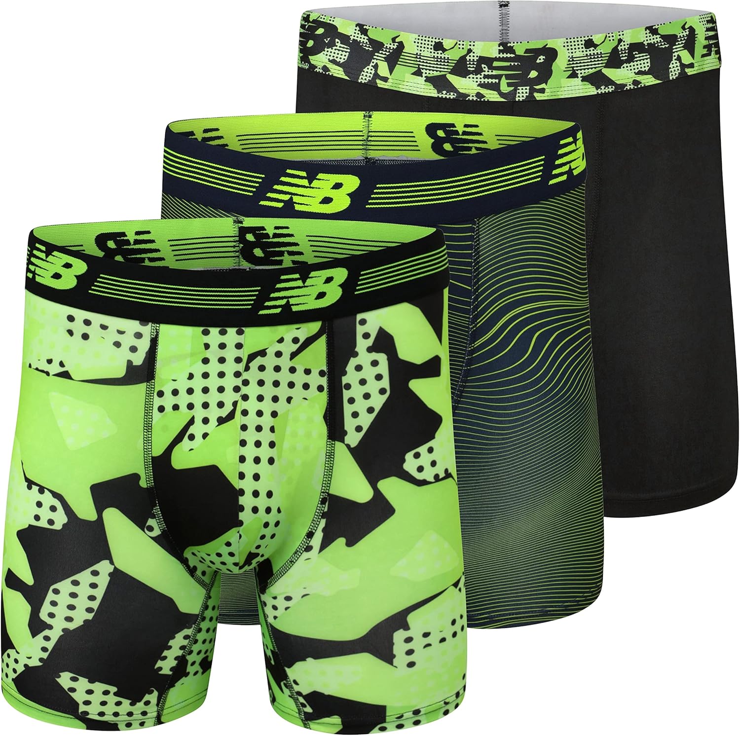 New Balance Ultra Soft Boxer Briefs 3-Pack, No Fly Design - Black/Lime