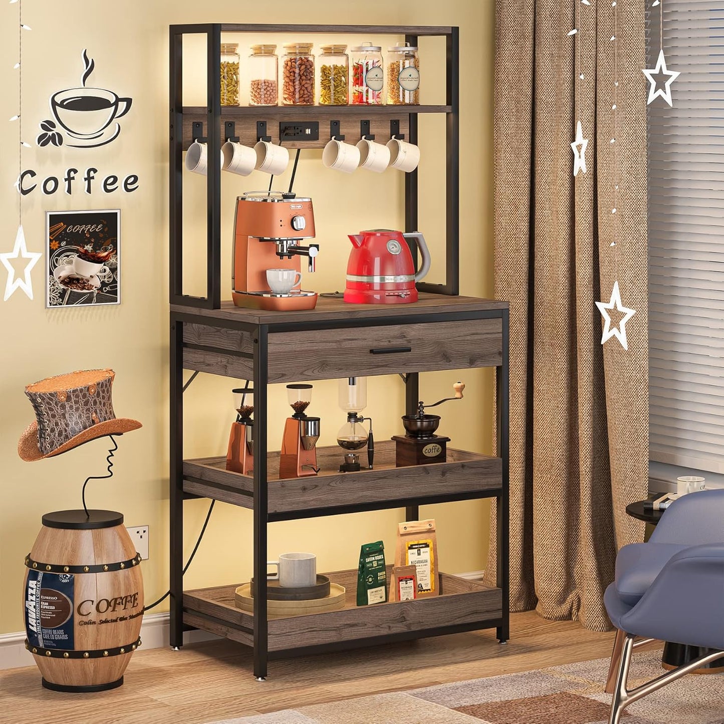 Tribesigns 5-Tier Bakers Rack with Power Outlets & Drawer