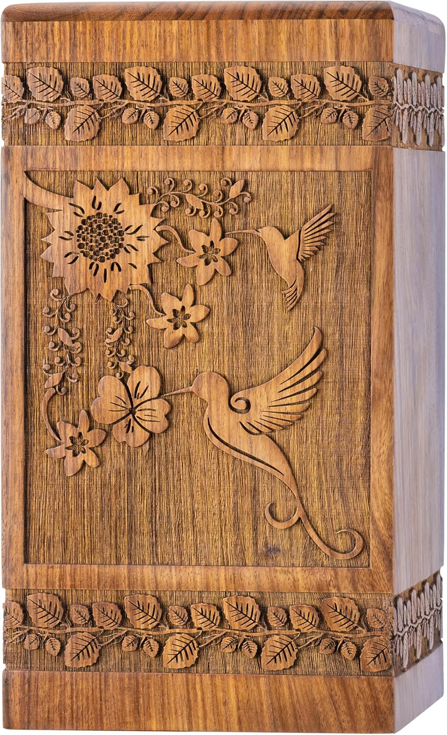 Handcarved Rosewood Hummingbird Oversized Urn for Ashes
