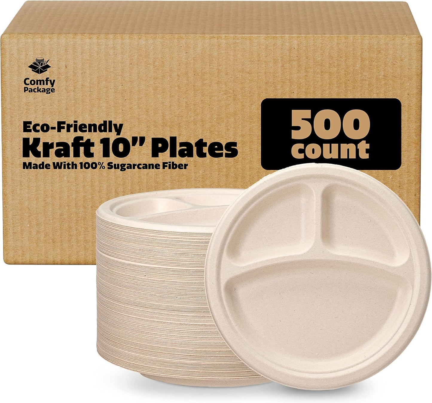 Comfy Package 10 Inch Heavy-Duty Compostable Plates for Events
