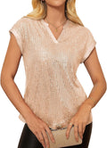GRACE KARIN Womens Sequin Tops 2025 Cap Sleeve V Neck - Sparkly