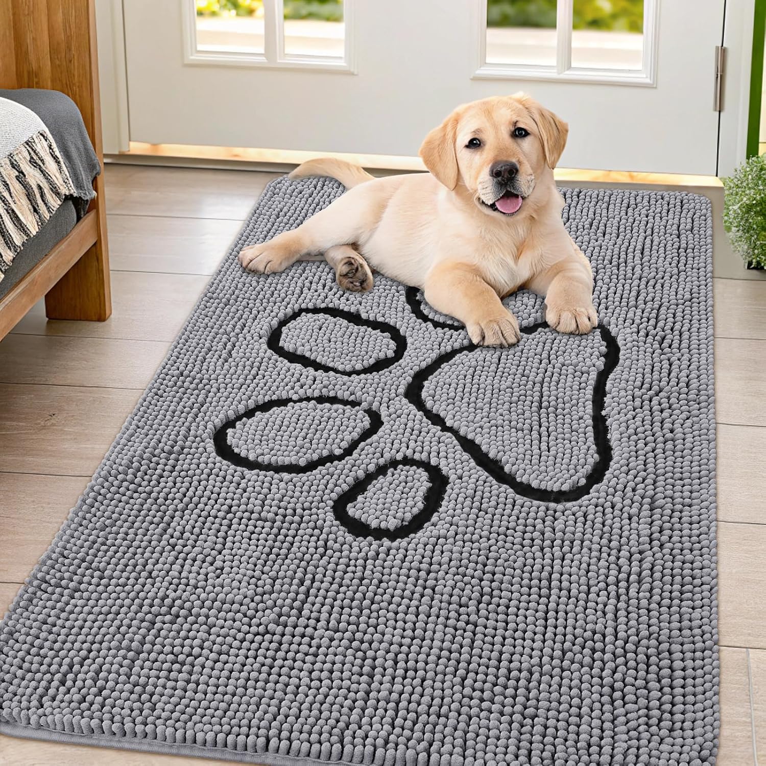 Smiry Dog Door Mat for Muddy Paws - Absorbent Chenille Rug