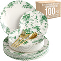 Fancy Plastic Dinnerware Sets 100 Pc Set for 20 Guests - Elegant