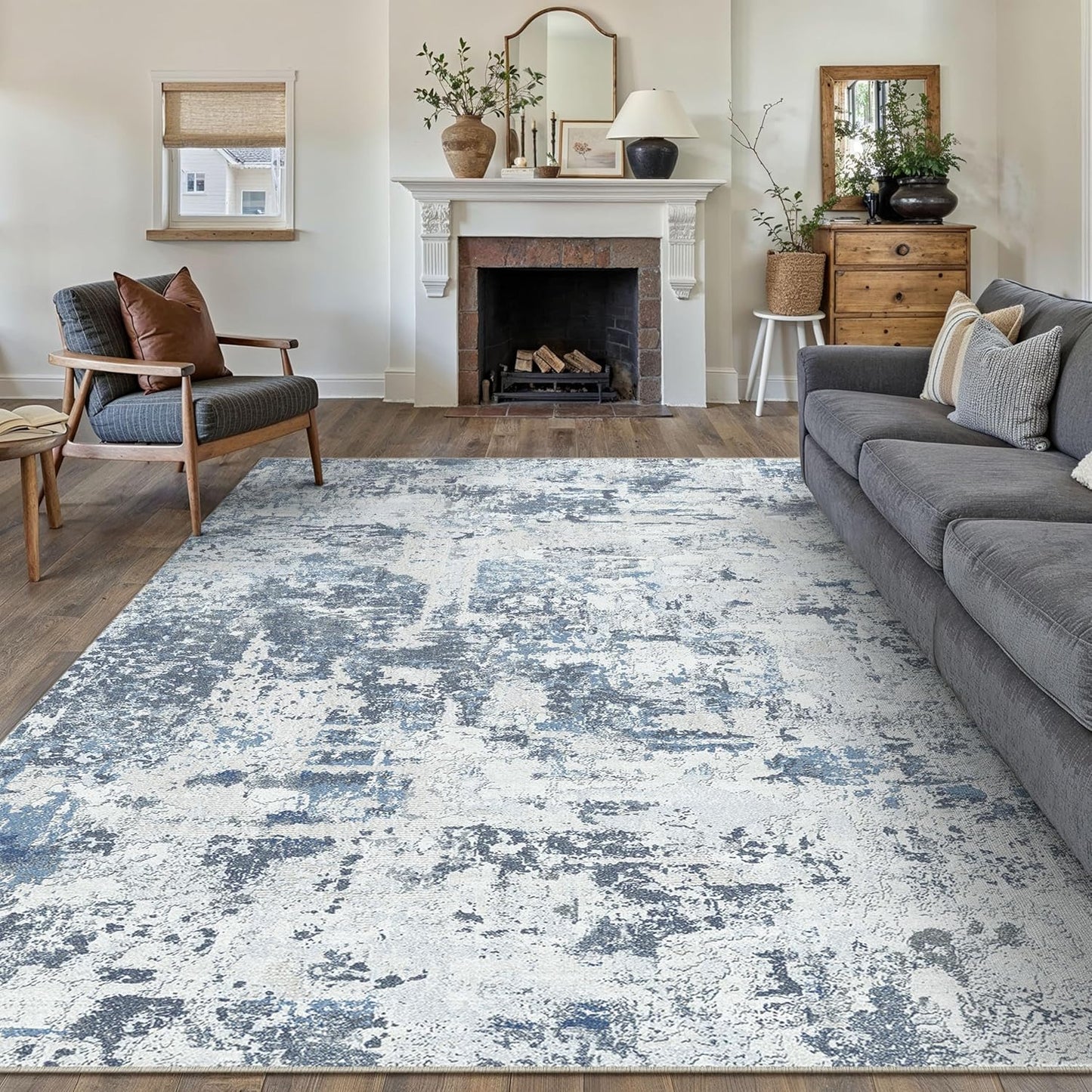 8x10 Area Rug Blue Grey Carpet for Modern Living Spaces