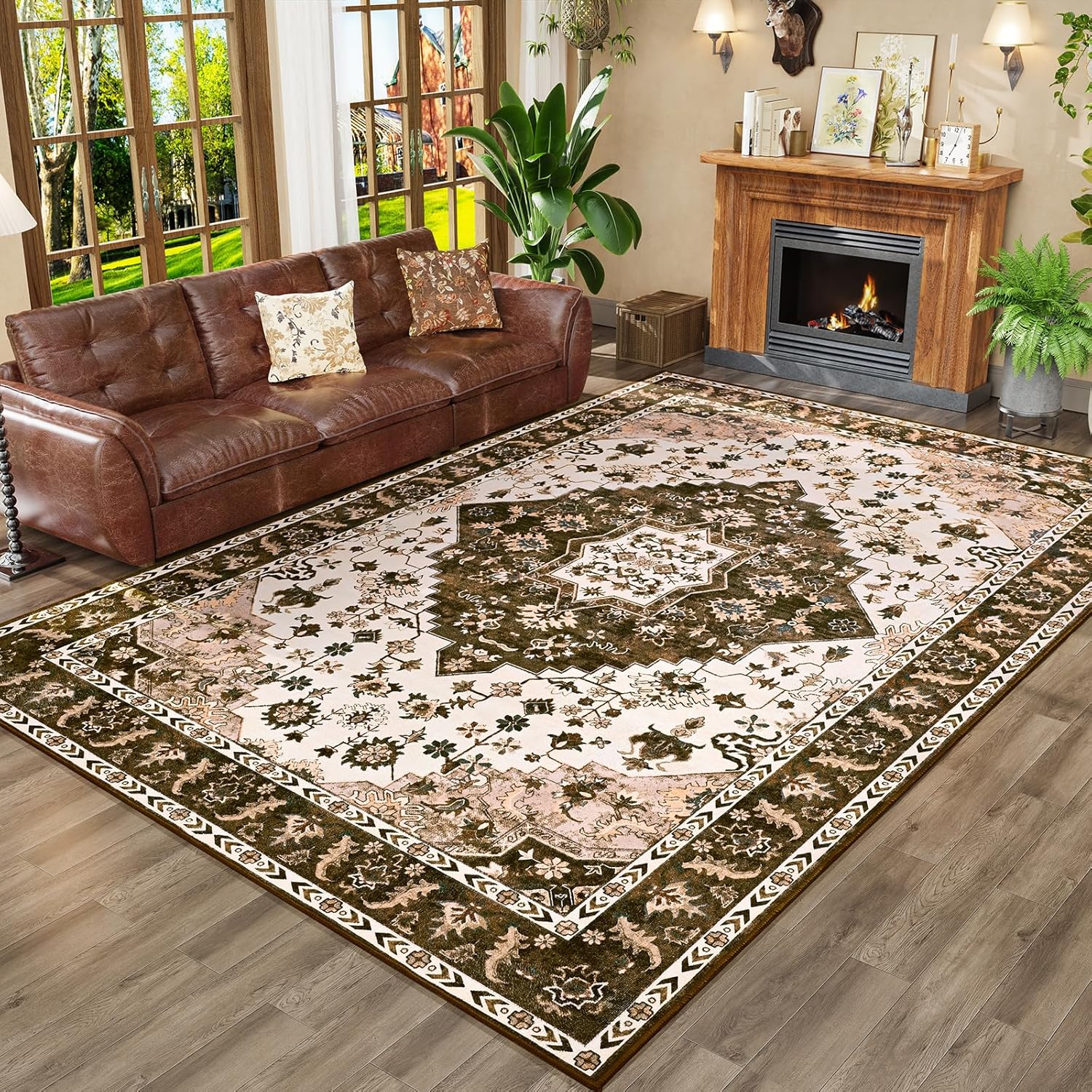 Vintage Design Area Rugs for Living Room, 4x6 Machine Washable