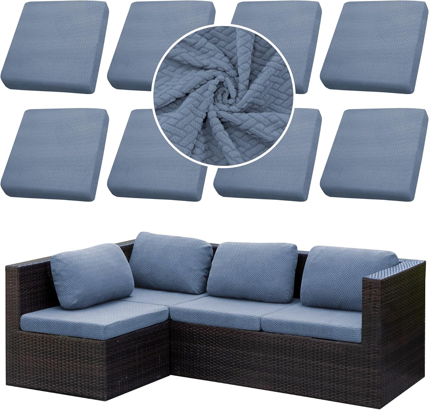 8Pcs Stretch Patio Cushion Cover for Outdoor Furniture Protection