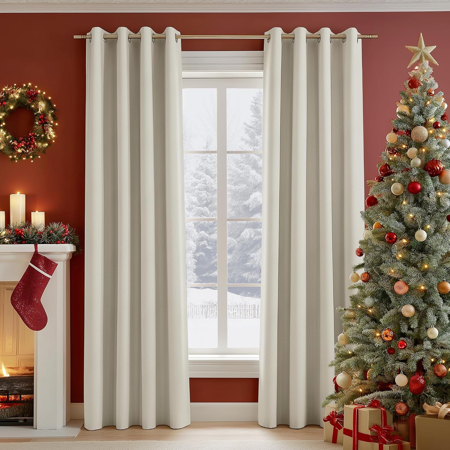 FMFUNCTEX 100% Beige Blackout Curtains for Total Darkness