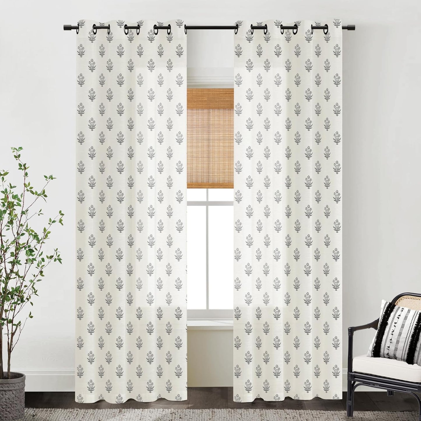 Boho Floral Curtains for Living Room and Bedroom by Lino Rosa