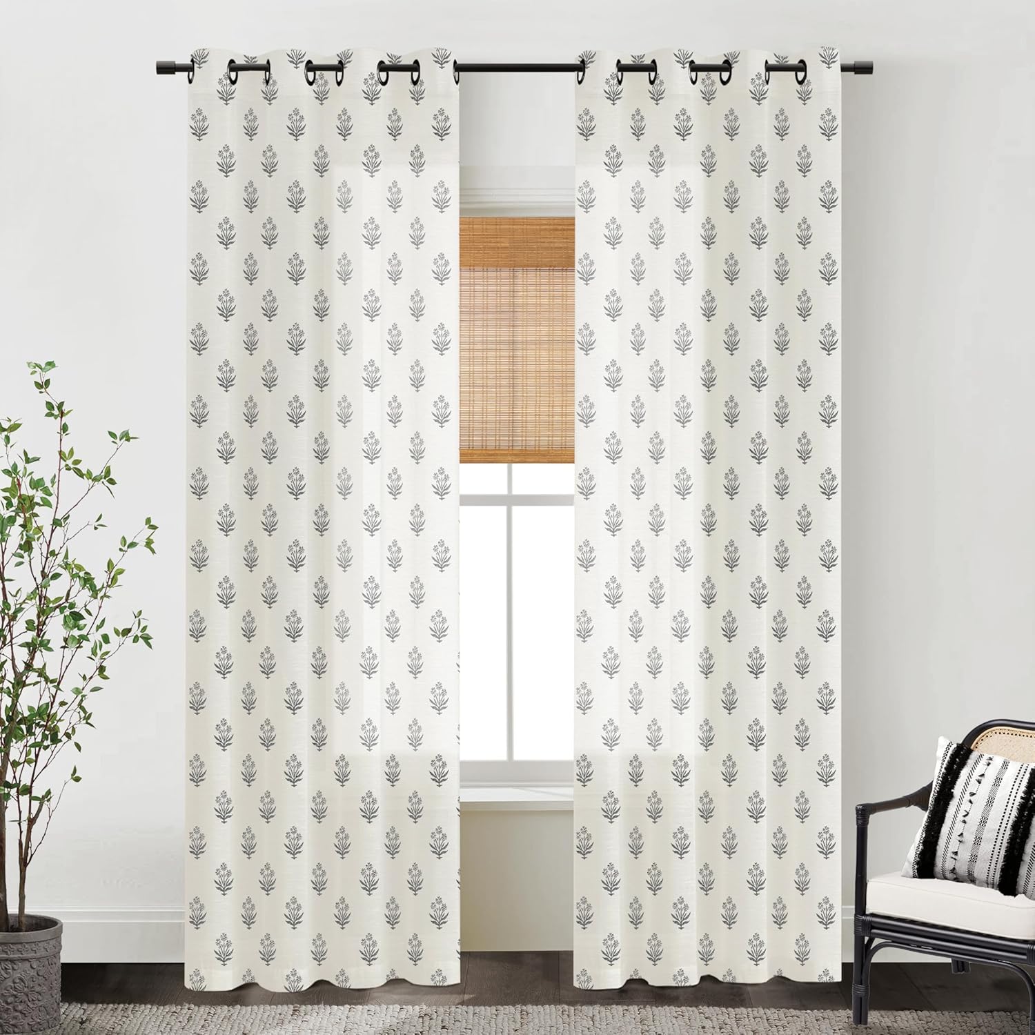 Boho Floral Curtains for Living Room and Bedroom by Lino Rosa