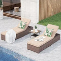 Chaise Lounge Chairs Set of 2 with Coffee Table - Reclining Patio Set