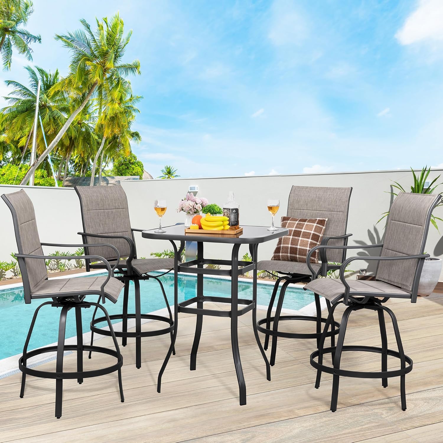 Shintenchi 5 Piece Patio Bar Set with Swivel Chairs and Table