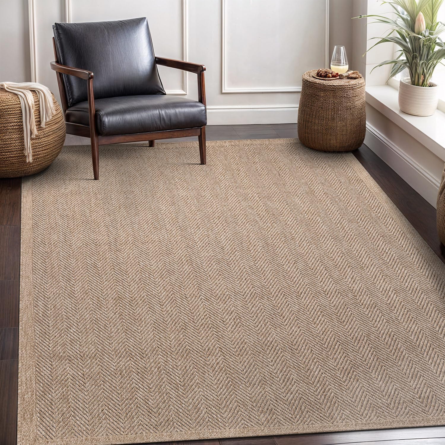 CAMILSON Easy Jute Rug 8x10 for Indoor Outdoor Spaces