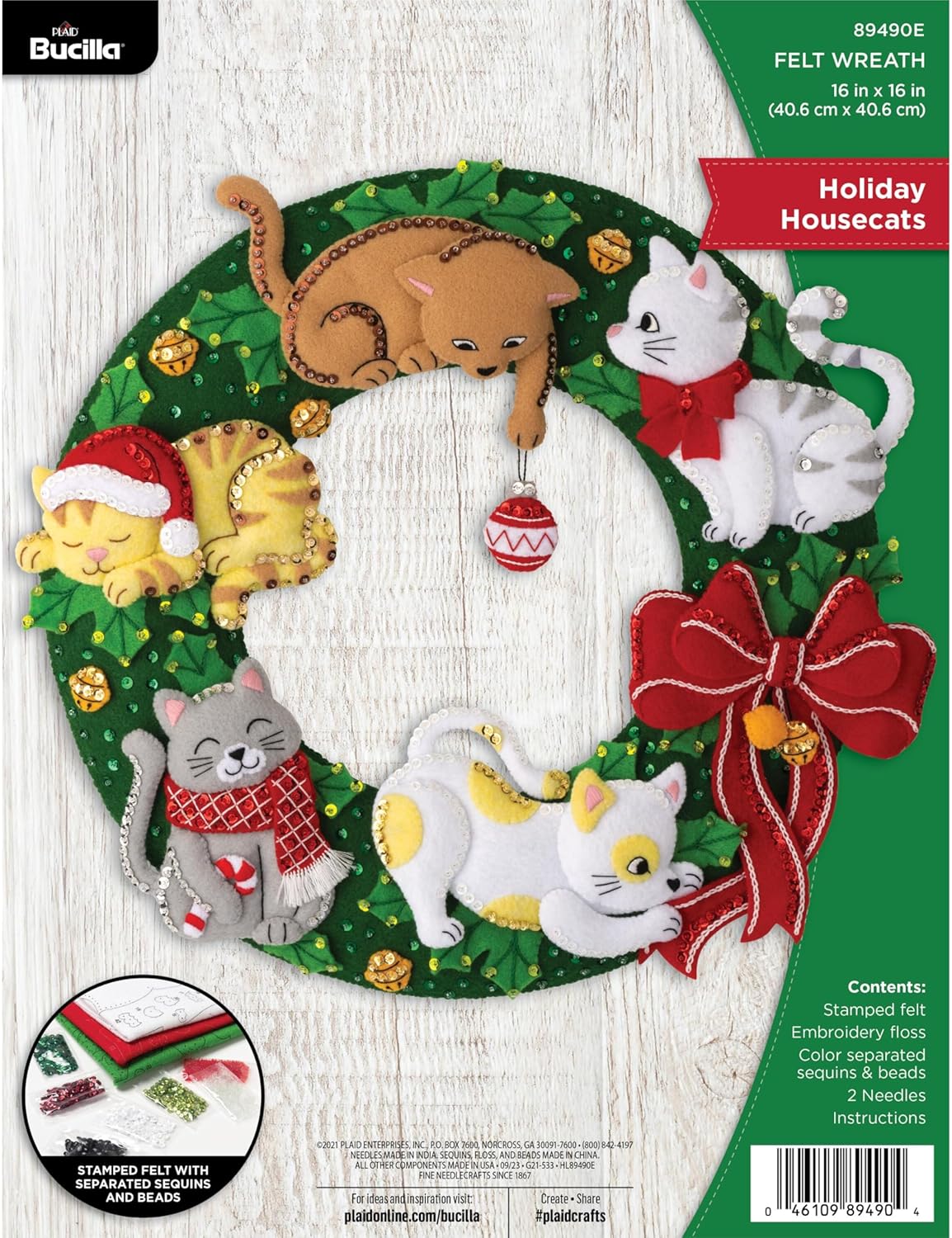 Bucilla Felt Applique Wreath Kit for Holiday Housecats Fun