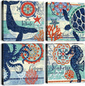 Nautical Wall Art Boho Bathroom Decor 16x16 4-Panel Canvas