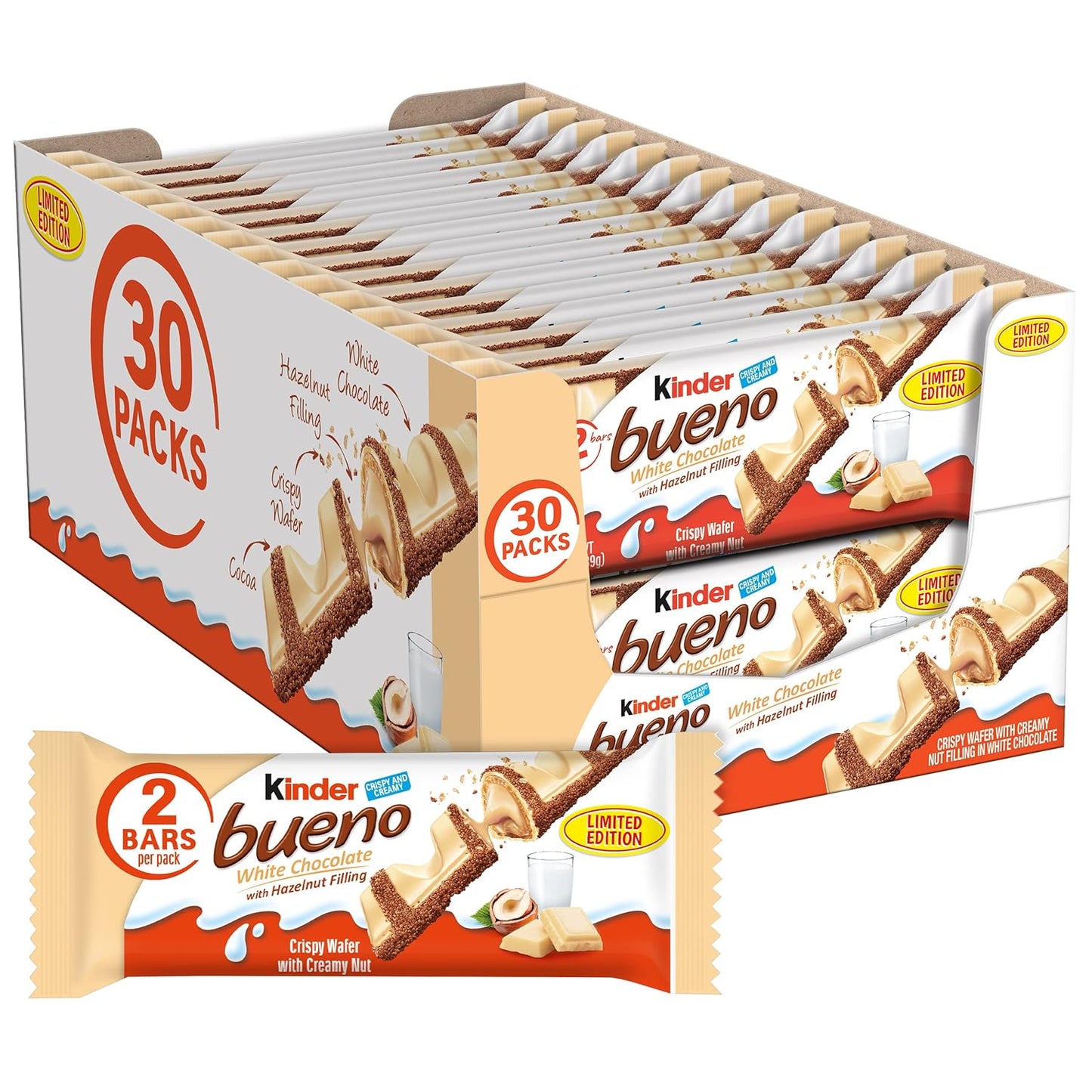 Kinder Bueno White Chocolate Hazelnut Cream Candy Bar Delight
